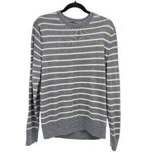BANANA REPUBLIC Italian Merino Wool Baruffa Striped Gray Crewneck Sweater Size M